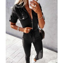 Twomeey Kadın Ithal Krep Kumaş Fermuarlı Cep Detay Kuşaklı Tulum (Renk Seçenekli)