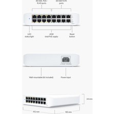 Ubiquiti  USW-Lite-16-PoE , 16 Port Gigabit , 8 Port Poe+  Güç ( 60W) , Yönetilebilir  , Plastiik Kasa , Switch