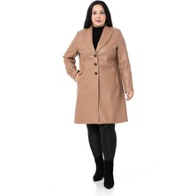 Disentis Modest Büyük Beden Cepli Düğme Kapamalı Astarlı Deri Vizon Kaban