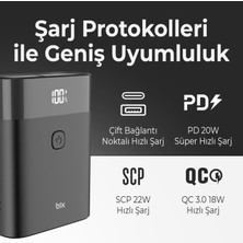 Bix PB20W 10000MAH Type-C ve USB Çift Çıkışlı Dijital Ekranlı Mini Powerbank Siyah iPhone Samsung Huawei Uyumlu