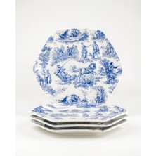 Bursa Porselen Dekor Mavi Ingiliz 4 Parça Porselen Tatlı/kurabiye Tabağı