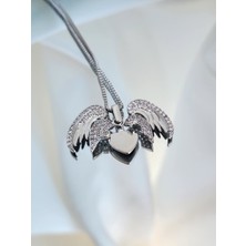 Stainless Steel Melek Açılabilir Kanat Model Zirkon Taşlı Silver Gümüş Renkli Çelik Kolye
