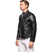 Pierre Cardin Erkek Siyah Fermuarlı Deri Ceket