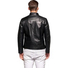 Pierre Cardin Erkek Siyah Fermuarlı Deri Ceket