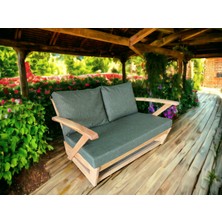 Zerka Concept Monza Bahçe Balkon Masif Kestane Ahşap Kollu Koltuk - 1 Adet Ikili Haki Yeşil