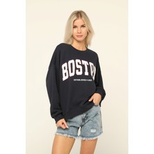 Owut Collection Lacivert Bisiklet Yaka Baskılı Sweatshırt