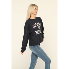 Owut Collection Lacivert Bisiklet Yaka Baskılı Sweatshirt