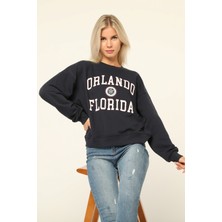 Owut Collection Lacivert Bisiklet Yaka Baskılı Sweatshirt