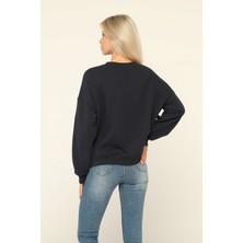 Owut Collection Lacivert Bisiklet Yaka Baskılı Sweatshirt