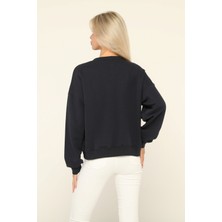 Owut Collection Lacivert Bisiklet Yaka Baskılı Sweatshirt