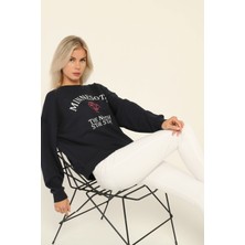 Owut Collection Lacivert Bisiklet Yaka Baskılı Sweatshirt