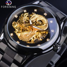 Hanyang GMT1110-1 Forsining  Altın Mekanik Izle Erkek Otomatik 3D Oyma Ejderha Çelik Bant Bilek Saatleri Lüks Üst Marka Kendinden Rüzgar (Yurt Dışından)