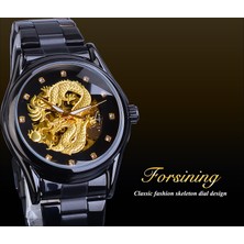 Hanyang GMT1110-1 Forsining  Altın Mekanik Izle Erkek Otomatik 3D Oyma Ejderha Çelik Bant Bilek Saatleri Lüks Üst Marka Kendinden Rüzgar (Yurt Dışından)
