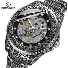 Hanyang Gümüş-Sıyah Klasik Forsining Erkekler Retro Klasik  Mekanik Izle Otomatik Iş Lüks Bilek Saatler Relogio Masculino (Yurt Dışından)