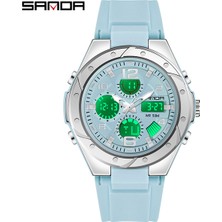 Hanyang 6062 Mavi Sanda En Lüks Marka Çift Ekran Bayan Izle LED Dijital Işık Moda Spor Su Geçirmez Bayan Izle Relógio Feminino (Yurt Dışından)