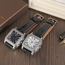Hanyang Gümüş Siyah Forsining Izle Erkekler Moda Otomatik Mekanik Reloj Kare Deri Kayış Su Geçirmez Saatlertop Marka Lüks Часы Мужские (Yurt Dışından)
