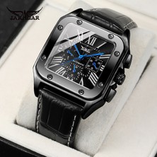 Hanyang Gümüş Siyah Forsining Izle Erkekler Moda Otomatik Mekanik Reloj Kare Deri Kayış Su Geçirmez Saatlertop Marka Lüks Часы Мужские (Yurt Dışından)