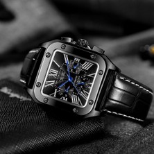 Hanyang Gümüş Siyah Forsining Izle Erkekler Moda Otomatik Mekanik Reloj Kare Deri Kayış Su Geçirmez Saatlertop Marka Lüks Часы Мужские (Yurt Dışından)