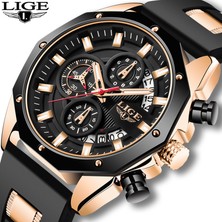 Hanyang Gül Altın Siyah Lıge Erkekler Izle Marka Lüks Silikon Kayış Su Geçirmez Spor Kuvars Chronograph Askeri Kol Saati Erkekler Saat Relogio Masculino (Yurt Dışından)