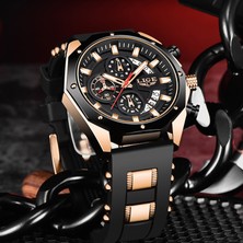 Hanyang Gül Altın Siyah Lıge Erkekler Izle Marka Lüks Silikon Kayış Su Geçirmez Spor Kuvars Chronograph Askeri Kol Saati Erkekler Saat Relogio Masculino (Yurt Dışından)