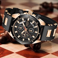 Hanyang Gül Altın Siyah Lıge Erkekler Izle Marka Lüks Silikon Kayış Su Geçirmez Spor Kuvars Chronograph Askeri Kol Saati Erkekler Saat Relogio Masculino (Yurt Dışından)