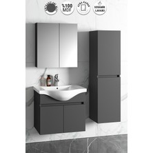 Özceden Yıldız 55+35 cm Antrasit Gri Mat Mdf Seramik Lavabolu Asma Banyo Dolabı Takımı