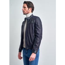 Pierre Cardin Erkek Lacivert Ince Hakim Yaka Deri Ceket