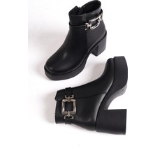 Modabuymus Tancez Siyah Kalın Platform Topuklu Tokalı Bot