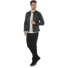 Pierre Cardin Erkek Siyah Slim Fit Hakim Yaka Deri Ceket