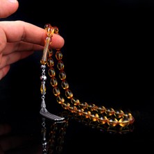 Takı925 925 Ayar Gümüş Püsküllü Arpa Kesim Ateş Kehribar Tesbih