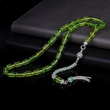 Takı925 Kapsül Kesim Damla Kehribar Zirkon Taş Gümüş Püsküllü Tesbih