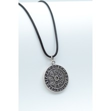 Vegvisir Pusula - Viking Sembol  Gümüş Kaplama Unisex Deri İp Kolye kod 451