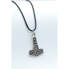 Thor Mjollnir Hammer  Gümüş Kaplama Unisex Deri İp Kolye kod 434