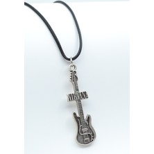 Nirvana Elektro Gitar  Gümüş Kaplama Unisex Deri İp Kolye kod 641