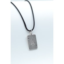 Maça As Poker İskambil  Gümüş Kaplama Unisex Deri İp Kolye kod 436