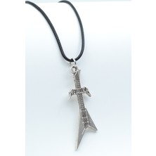 Metallica Elektro Gitar  Gümüş Kaplama Unisex Deri İp Kolye kod 629