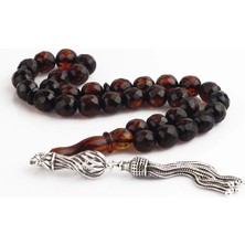 Takı925 Gümüş Püsküllü Faset Kesim Sertifikalı Doğal Damla Kehribar Tesbih