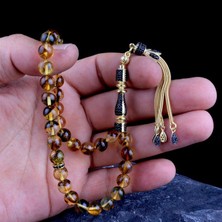 Takı925 Zirkon Taş Altın Kaplama Gümüş Püsküllü Damla Kehribar Tesbih