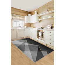 Confidence Home Dijital Baskı Makinede Yıkanabilir Kaymaz Taban Leke Tutmaz Gri Mutfak Halısı  Salon Halısı ve Yolluk