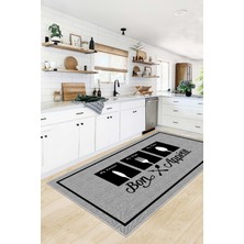 Confidence Home Dijital Baskı Makinede Yıkanabilir Kaymaz Taban Leke Tutmaz Gri Mutfak Halısı  ve Mutfak Yolluk