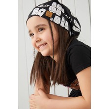 Babygiz Siyah Beyaz Kız Çocuk İp Detaylı 4 Mevsim Şapka Bere Yumuşak Penye