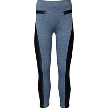 Antrasit Yanı Deri Panelli Pike Kumaş Kız Çocuk Tayt