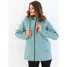 Montland Kadın Mint Yeşil Rüzgara Dayanıklı Su Geçirmez Kapüşonlu Yağmurluk İçi Astarlı