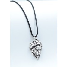 Aslan Kral  Gümüş Kaplama Unisex Deri İp Kolye kod 349