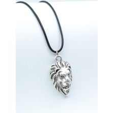Aslan  Gümüş Kaplama Unisex Deri İp Kolye kod 350