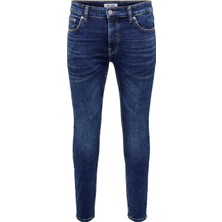 Only & Sons Yüksek Bel Dar Erkek Denim Pantolon 22026095_ONSWARP Skınny D. Blue 609