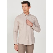 Altınyıldız Classics Slim Fit Düğmeli Yaka Beyaz - Bej Erkek Gömlek 4A2024100031
