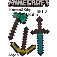 Hediye Ne Alsak Ahşap Minecraft 3 Lü Set ( Balta - Kılıç - Kazma ) Figür Oyuncak