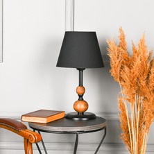 Dede Çift Ahşaplı Sava Abajur Masa Lambası Siyah