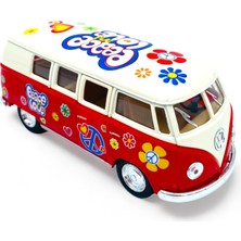 Peda Toy Metal Model Volkswagen Transporter Lisanslı Çiçekli Araç Die-Cast Araba 1,36 Çek Bırak Kapı Aç Kapa